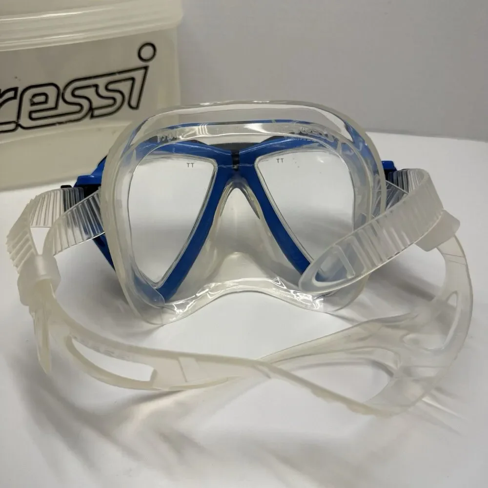 Cressi Lince Clear Dual Lens Dive Swim Snorkel SCUBA Mask Black / Blue & Case
